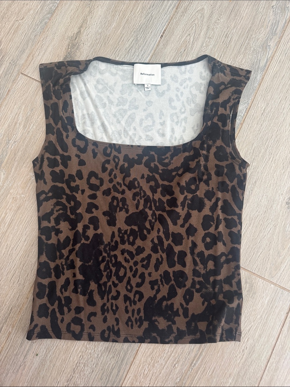 Reformation Brown and Black Leopard Square Neck Tank